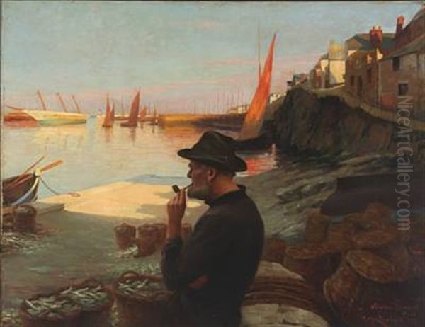 Fisherman Overlooking The Harbor In The Evening Sun - view 1