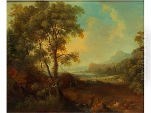 Weite Flusslandschaft Mit Figuren by Leonhard Trippel