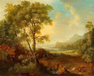A Panoramic River Landscape by Leonhard Trippel