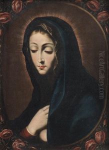 Mater Dolorosa Within A Painted Oval by Luis Tristan De Escamilla