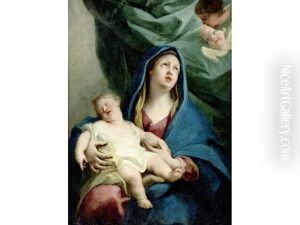 The Madonna And Child Before A Green Curtain