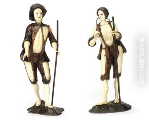 A Pair Of Austrian Mid-18th Century Ivory And Fruitwood Beggars