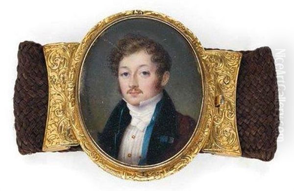 Portrait D'homme En Buste De Face, En Habit Brun, Gilet Bleu, Chemise Et Cravate Blanches - view 1