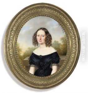 A Young Lady, In Black Dress With White Lace Trim At Collar by Jean Baptiste Desire Troivaux