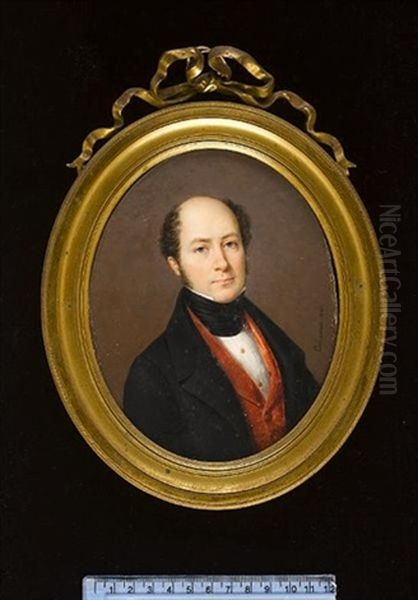 Jean-baptiste Maximilien Cesar Titon Wearing Black Coat, Rust-coloured Waistcoat, White Dress Shirt With Gold Studs And Black Stock - view 1