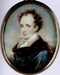 Junger Herr Mit Gelocktem Haar, Weisem Hemd, Vatermorderkragen, Jacke Mit Modischen Zebrastreifen Und Schultertuch by Jean Baptiste Desire Troivaux