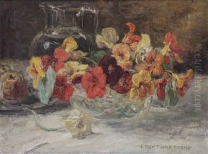 Indian Cress In A Glass Bowl by Johann Jan Zoetelief Tromp