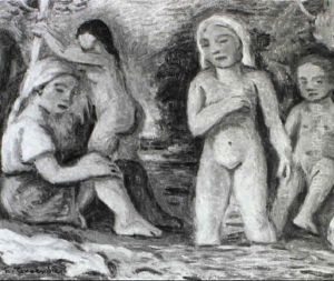 Vier Badende Madchen An Einem Bach by Hugo Troendle