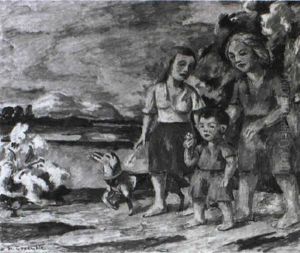 Frauen Mit Kind Und Hund An Einem Flu by Hugo Troendle