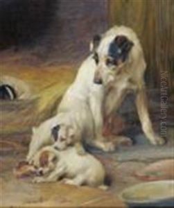 Jack Russell Terrier With Her Pups Beside A Kennel