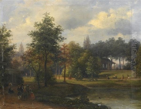 Sommerliche Parklandschaft Mit Flaneuren. Moglicherweise Der Botanische Garten Von Bogor (buitenzorg) - view 1
