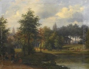 Sommerliche Parklandschaft Mit Flaneuren. Moglicherweise Der Botanische Garten Von Bogor (buitenzorg)