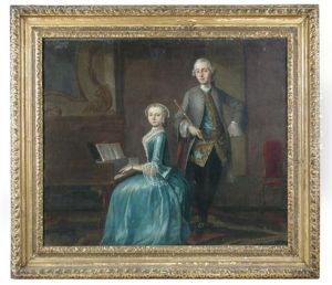 Follower Of Cornelis Troost Portrait Of A Lady Seated At A Harpsichord , With A Gentleman Holding A Flute by Cornelis Troost