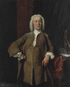 Portrait Of A Gentleman Traditionally Identified As Philips Zweerts (1704-1774), Three-quarter-length, In A Green Coat And White Stocking, His Left Elbow Resting On A Draped Table With Letters, Standing In An Interior