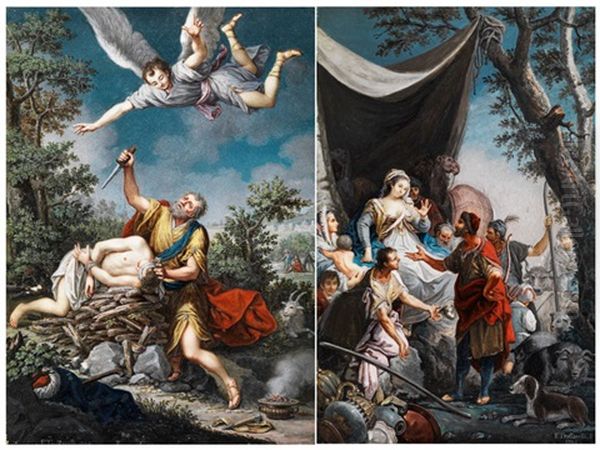 Abraham Wird Durch Den Engel Von Isaaks Opferung Abgehalten (+ Isaak Wirbt Um Die Hand Der Rebekka; Pair) - view 1