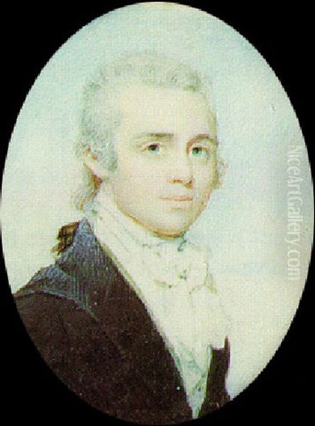 A Genleman With Powdered Hair En Queue, Wearing Blue Coat - view 1