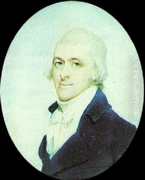 A Gentleman With Powdered Hair, Wearing Blue Coat, Sky Background - view 1
