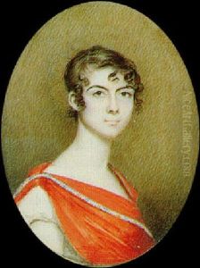 A Lady, Wearing Red Shawl With Blue And Yellow Border Over White Dress With Puffed Sleeves A Lady, Wearing Red Shawl With Blue And Yellow Border Over White Dress With Puffed Sleeves