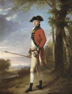 Portrait Of An Officer Of An Irish Volunteer Regiment In A Wooded Landscape, Holding A Spontoon