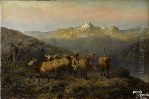 Mountain Landscape With Elk by Newbold Hough Trotter