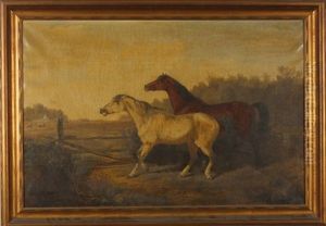 Pair Of Calvary Horses With American Military Encampment In Distance by Newbold Hough Trotter