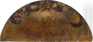 The Holy Trinity With Angels, Putti And A Congregation Of Saints by Giovan-Battista (Il Malosso) Trotti