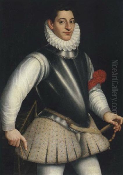 Portrait Of A Gentleman Wearing Armour And A Ruff, A Red Ribbon Tied To His Left Arm - view 1