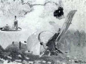 Woman Sewing In A Garden