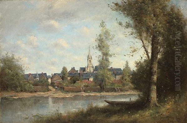 Woman Sewing In A Garden - view 1