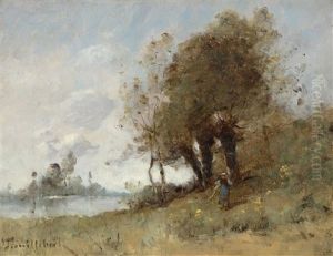 River Landscape With A Figure by Paul Desire Trouillebert