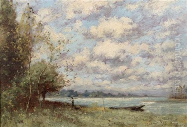 Bord De Riviere A La Barque Et Pecheur - view 1