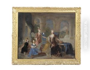 Portrait Of The Marquise De Franqueville And Her Children by Francois de Troy