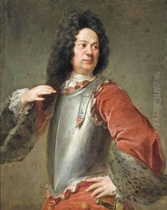 Portrait Of A Gentleman, Half-length, In A Breastplate And Red Coat With Fur Trim by Francois de Troy