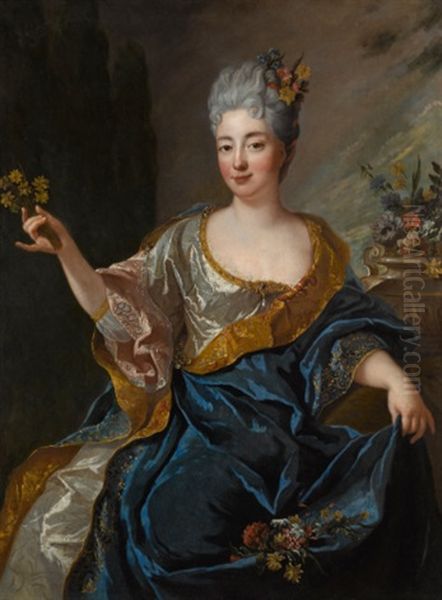 Portrait Of A Lady, Three-quarter-length, Holding Flowers - view 1
