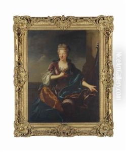 Portrait Of A Lady, Three-quarter-length, In A Red Dress And A Blue Mantle by Jean Francois de Troy