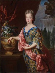 Portrait Of An Elegant Lady Resting Her Arm On An Urn by Jean Francois de Troy