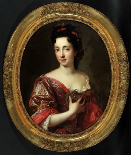 Halbportrait Einer Edlen Dame Im Roten Brokatkleid - view 1