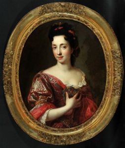 Halbportrait Einer Edlen Dame Im Roten Brokatkleid by Jean Francois de Troy