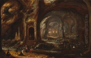 Interior Of A Grotto With Robbers And A Woman Held Captive
