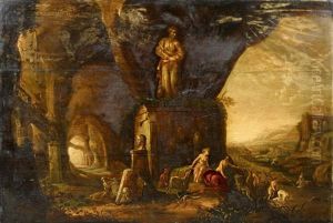 Die Jagdgottin Diana Mit Gefolge Vor Einer Ruinenlandschaft by Rombout Van Troyen