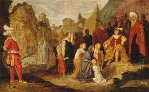 Two Religious Scenes. One With Women And Children Interceding With A Commander, The Other With A Procession Of People With Bulls And Garlands, That One From The Acts Of The Apostles 14: 11-18 (2 Works) by Rombout Van Troyen