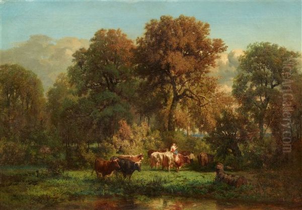 Wooded Landscape With A Herd Of Cattle - view 1