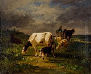 Vaches Et Troupeaux Sous Un Ciel Orageux