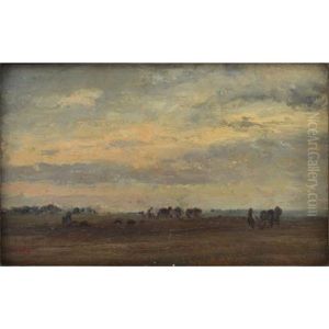 Labourage En Plain, Ciel Nuageux by Constant Troyon