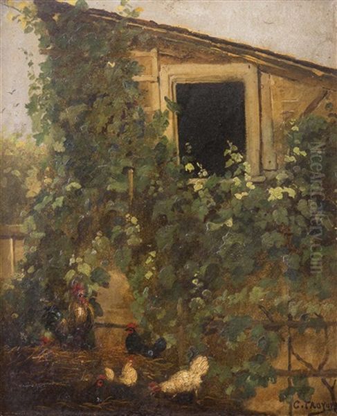 Huhner Vor Mit Weinranken Bewachsenem Schuppen - view 1