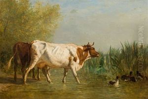 Cows At A Lakeside by Constant Troyon