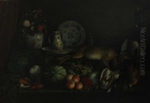 Nature Morte Au Vase Et Fruits by Auguste Truelle