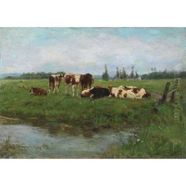 Cows Resting Near A Stream - view 1