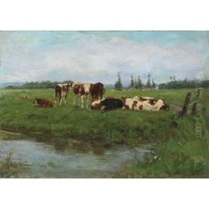 Cows Resting Near A Stream by Gaylord Sangston Truesdell