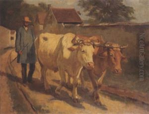 A Farmer With His Cattle by Gaylord Sangston Truesdell
